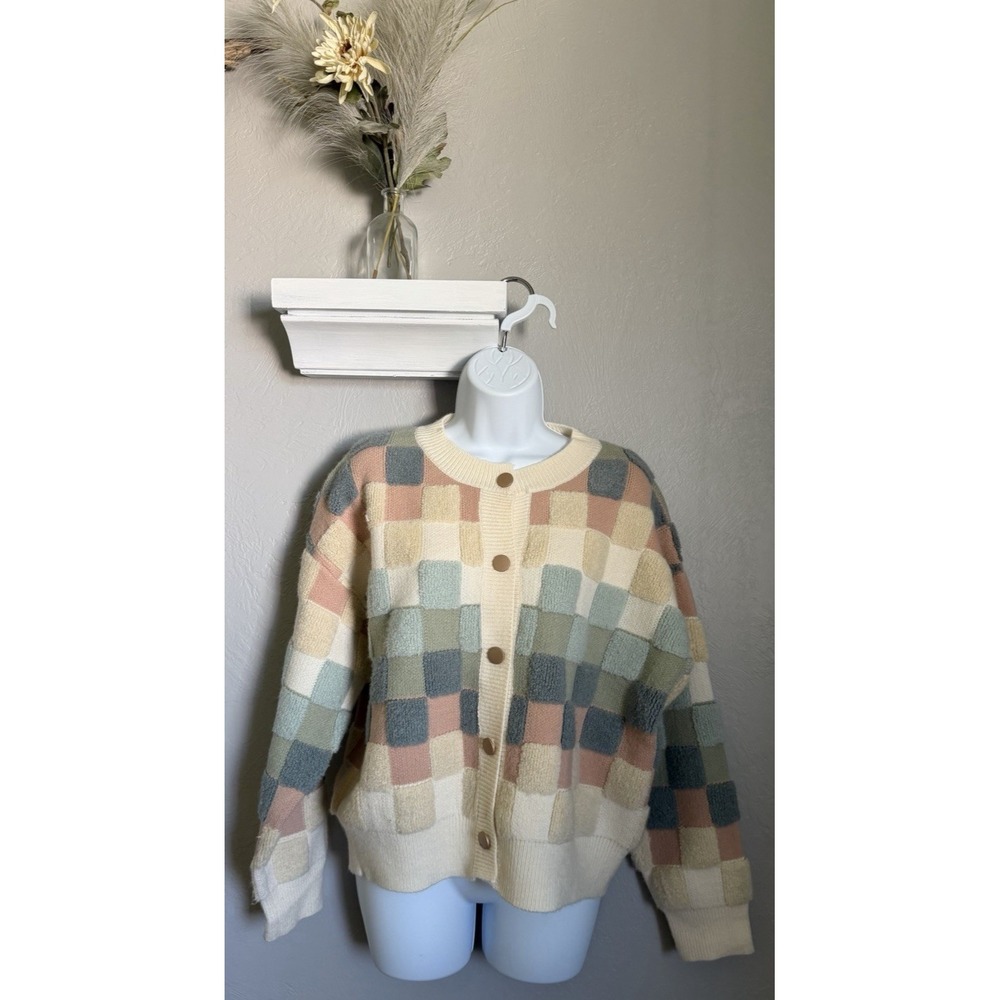 Urban Daisy Chunky Sweater Womens Size Medium Multi Color Button Up Relaxed Boho